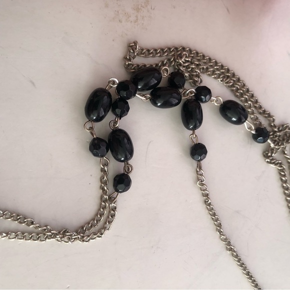 Silver Cross Pendant Necklace with Black Beads - Picture 2 of 9